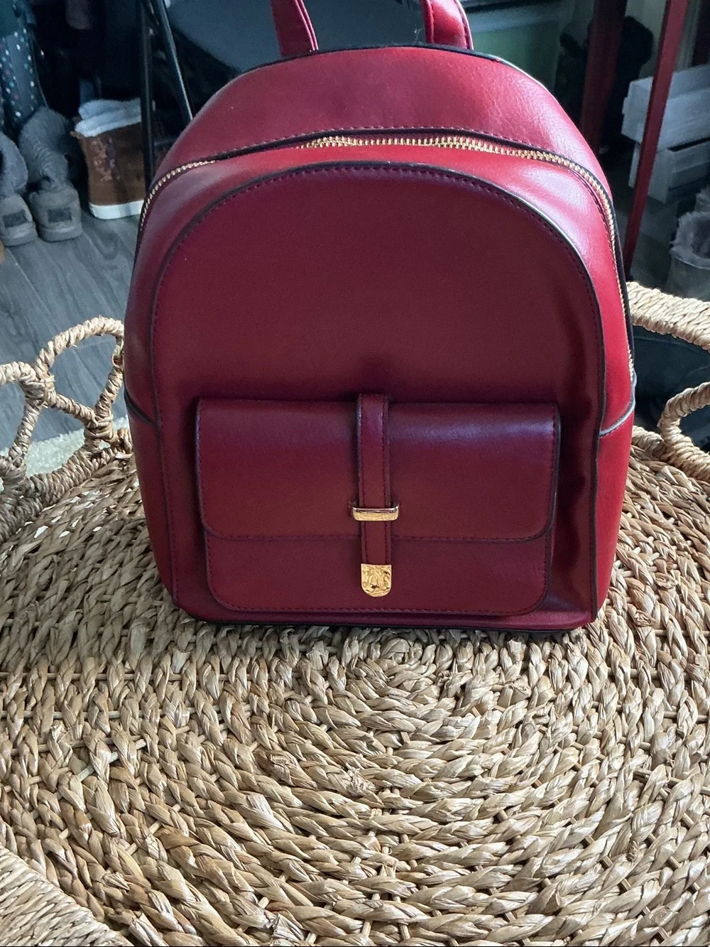Compact Red Leather Backpack - Sleek Everyday Carry